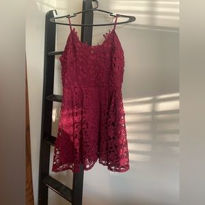 Burgundy lace homecoming dress.